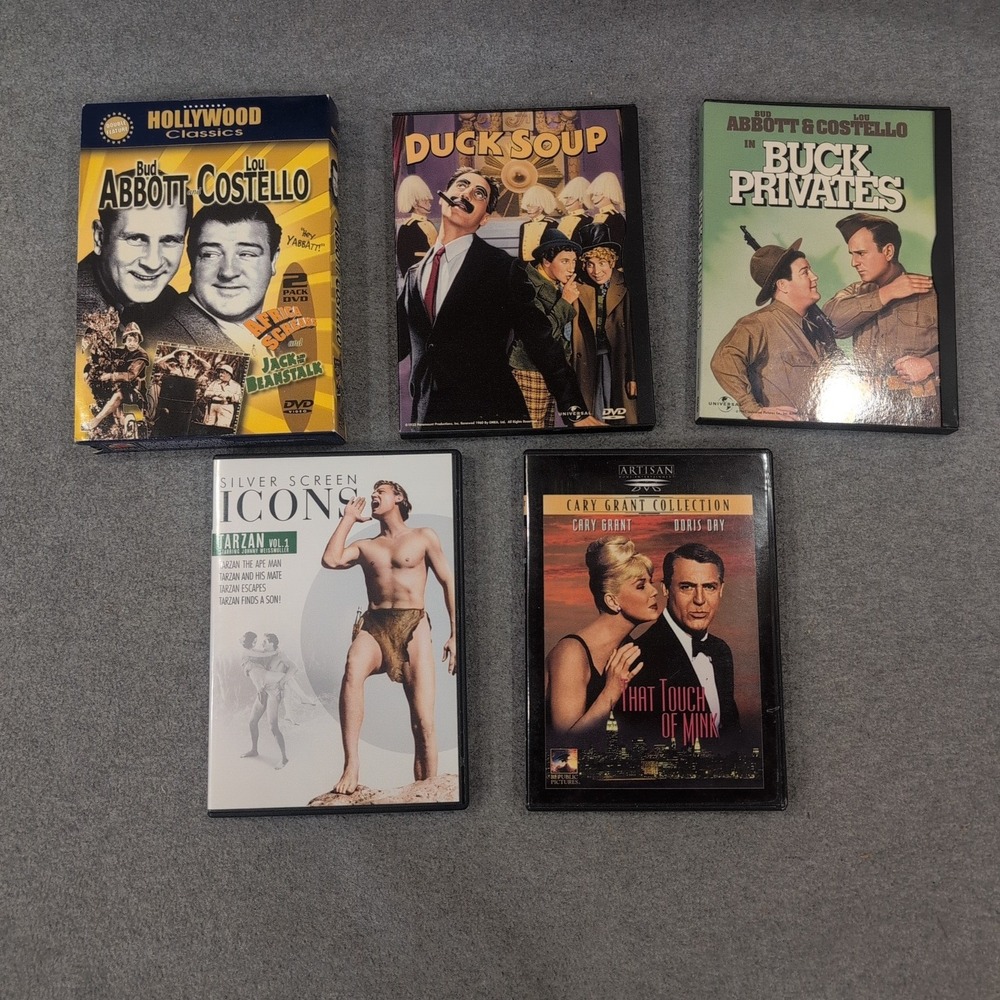Classic Hollywood DVD Lot Abbott Costello Marx Brothers Cary Grant Tarzan 5 Case - Picture 1 of 3